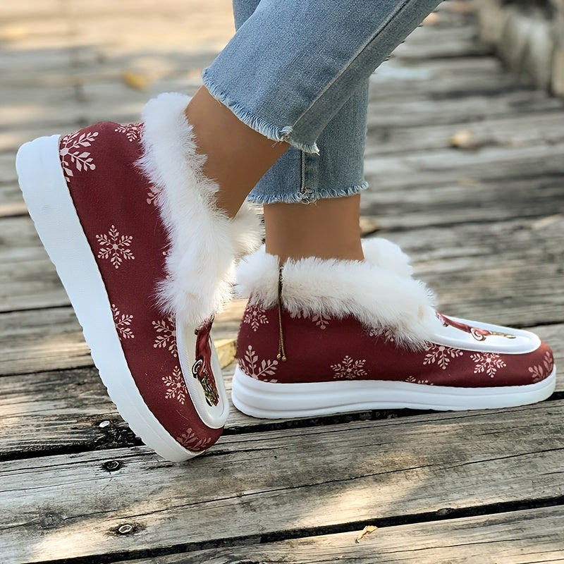 Snowflake Print Plush Lined Thermal Furry Snow Boots