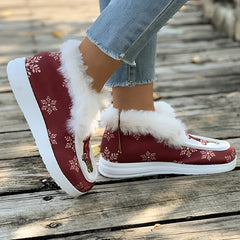 Snowflake Print Plush Lined Thermal Furry Snow Boots