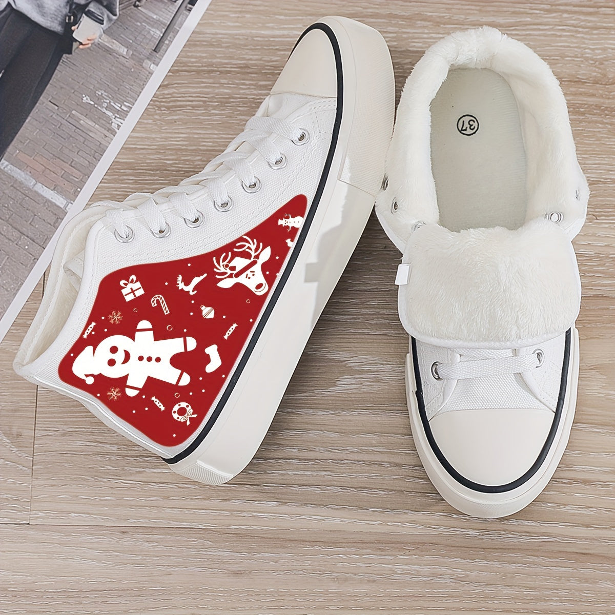 Gingerbread Print Plush Lined Sneakers