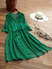 Shirt Dress Abstract Print Stand Collar Button Up