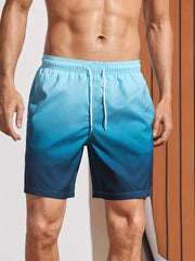 Gradient Stripe Pattern Quick-drying Beach Shorts Men's Summer Shorts