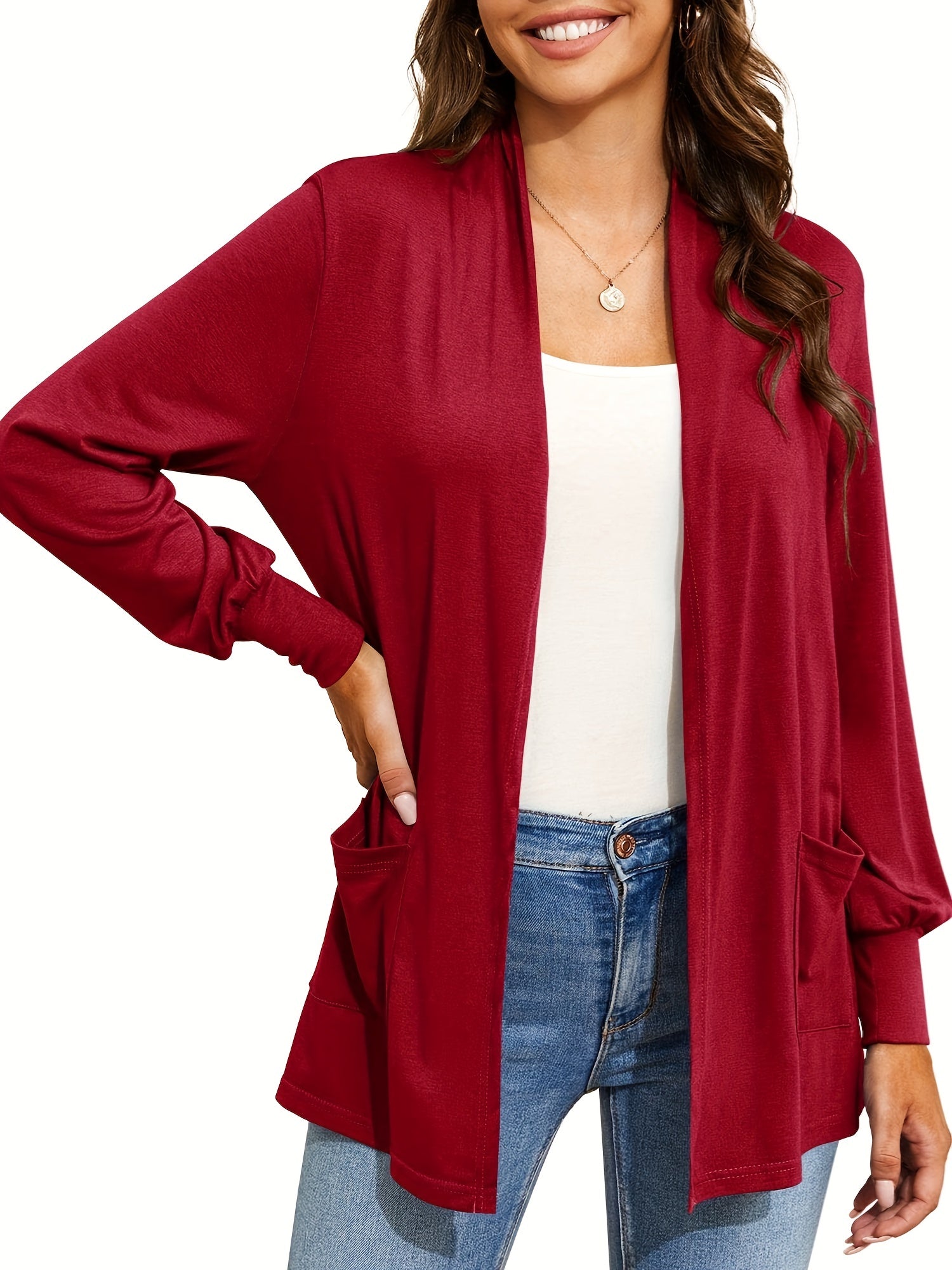 Dual Pockets Open Front Coat Casual Long Sleeve Coat