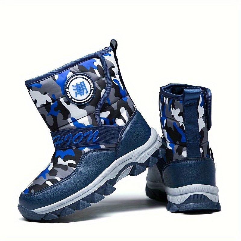 Boy's Snow Boots Warm Fleece Cozy Non slip High Top Boots Plush Comfy Outdoor