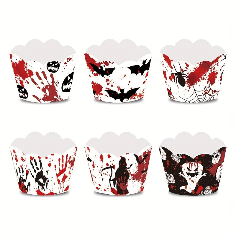 6pcs Halloween Cupcake Wraps Cake Toppers Label Marking For Food