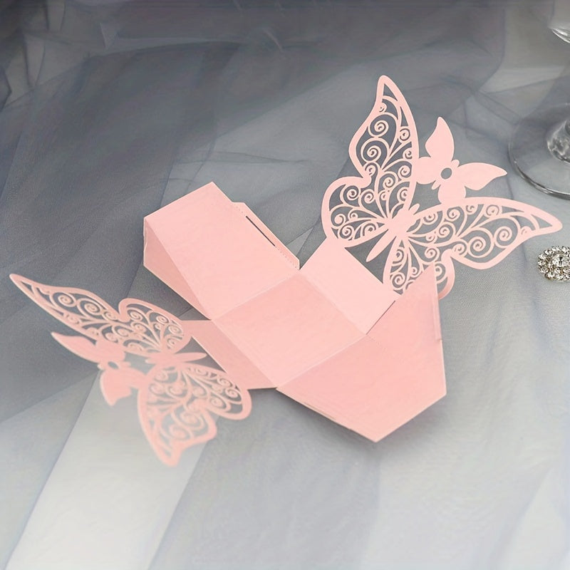 5pcs Wedding Laser Hollow Candy Box Pink Chocolate Packaging Box