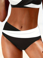 Colorblock Cross Front Halter Bikini Set