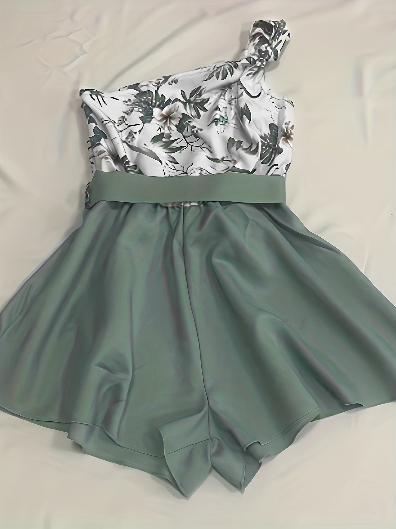 Floral Print One Shoulder Belted Romper Jumpsuit Casual Sleeveless