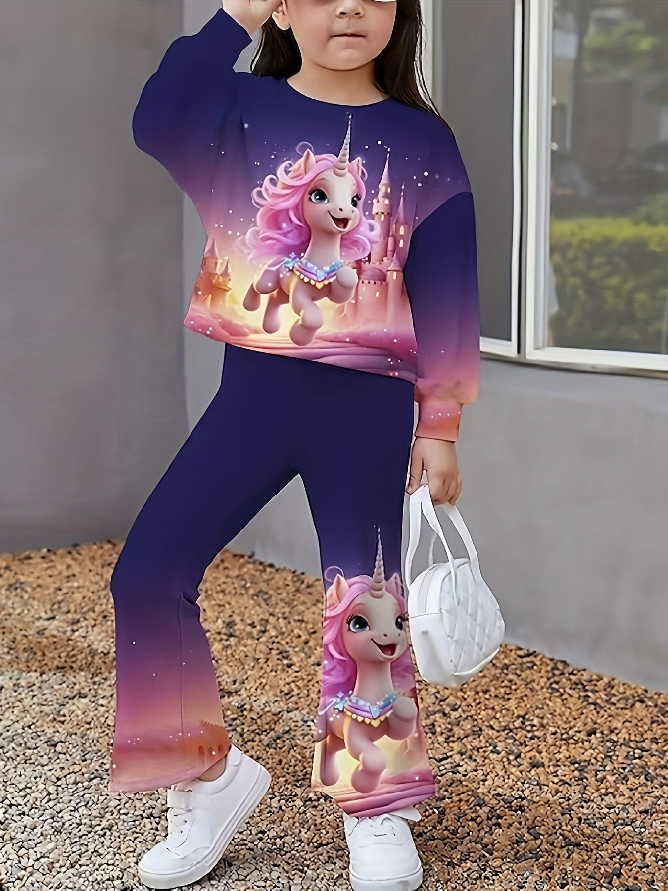2pcs Unicorn Graphic Outfits Girls Comfy Sets Spring Fall Party Gift