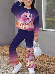 2pcs Unicorn Graphic Outfits Girls Comfy Sets Spring Fall Party Gift