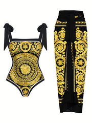 Reversible Bikini Set Women's Plus Floral Print Tie Shoulder Swimsuit