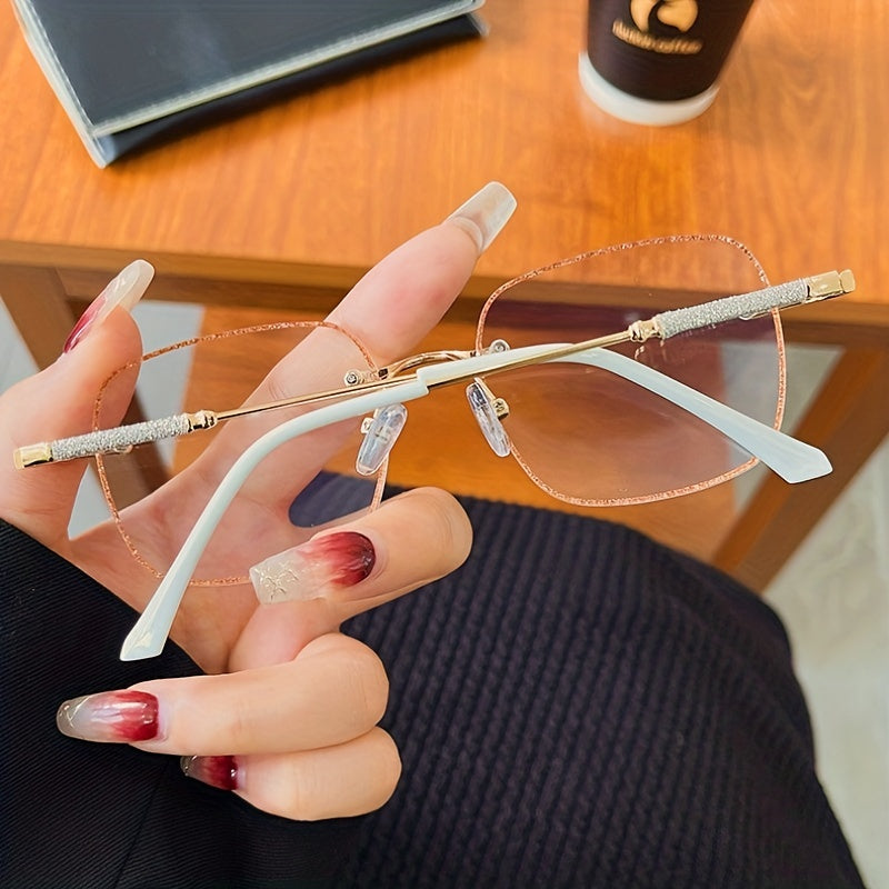Square Rimless Clear Lens Glasses Stylish Rim Anti Light Eyeglasses