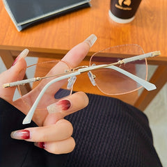 Square Rimless Clear Lens Glasses Stylish Rim Anti Light Eyeglasses