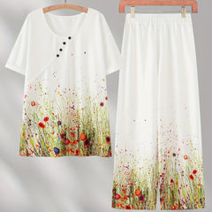Floral Print Top & Wide Leg Pants Set