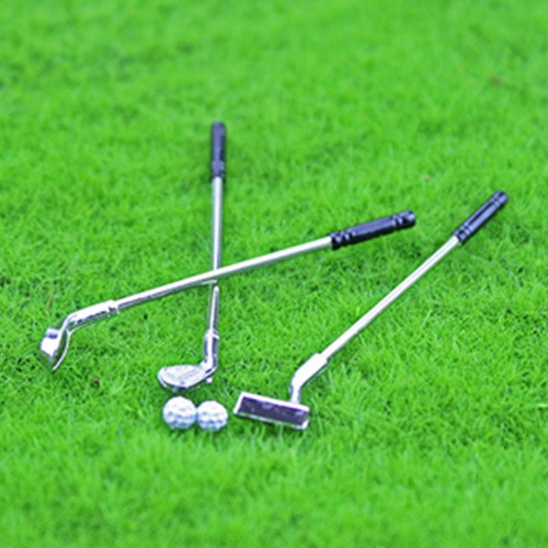 1:12 Scale Golf Club Set Metal Mini Golf Ball Rods Dollhouse Prop Accessories