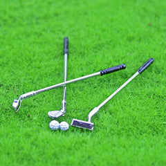 1:12 Scale Golf Club Set Metal Mini Golf Ball Rods Dollhouse Prop Accessories