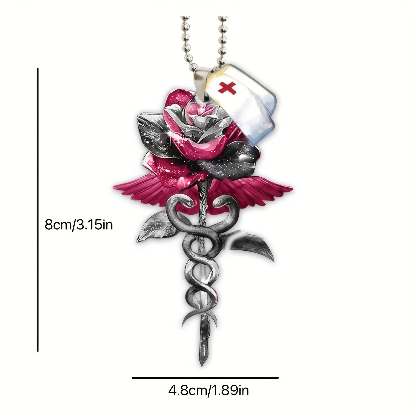 2pcs Nurse Cap Rearview Mirror Key Chain Red Rose Pendant Car Accessories