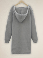 Solid Drop Shoulder Long Sleeve V Neck Knit Hooded Dress
