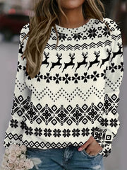 Christmas Sports Top Women's Plus Deer & Geo Print Pullover
