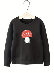 Girls Cartoon Mushroom Graphic Crew Neck Sweatshirt Top