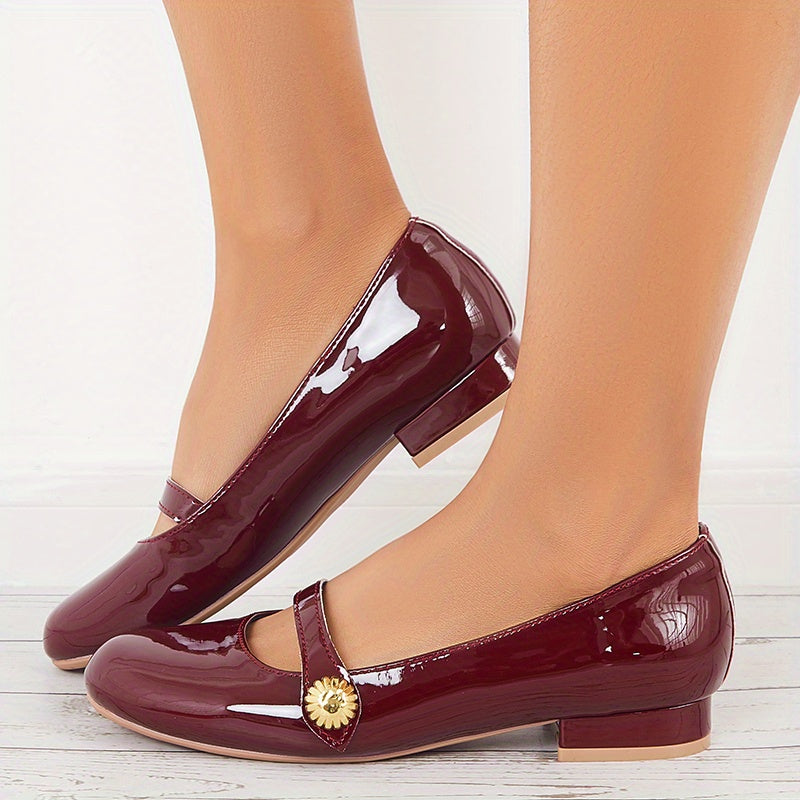 Women's Low Heel Mary Jane Patent Leather Shoes