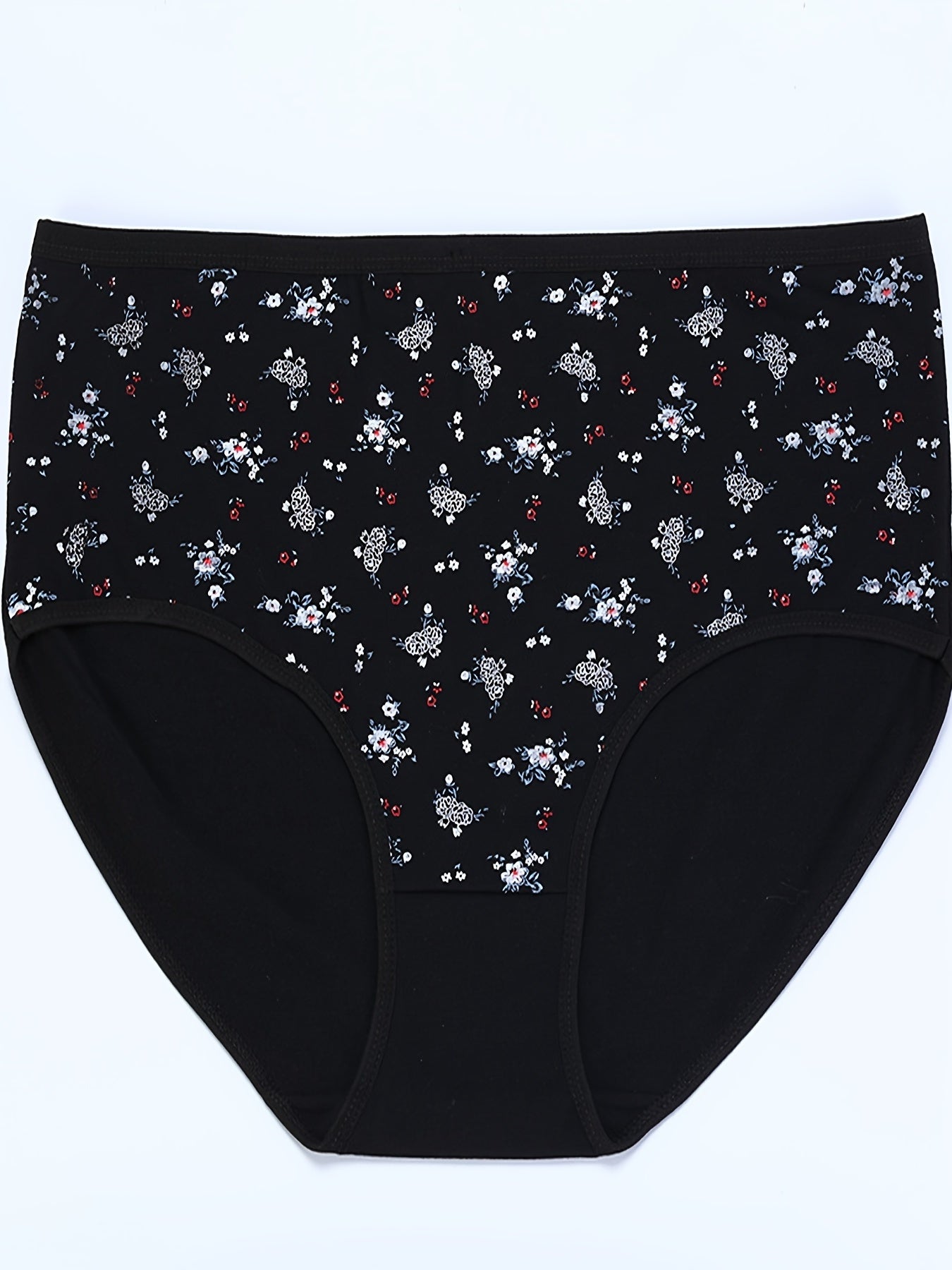 4 Pack Plus Size Panties Set Women's Plus Ditsy Floral Print Mid Waisted Skin