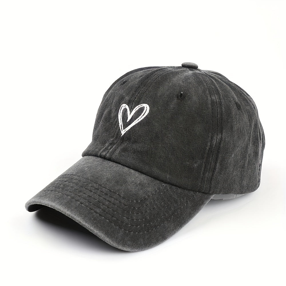 Unisex Breathable Baseball Cap With Heart Embroidery