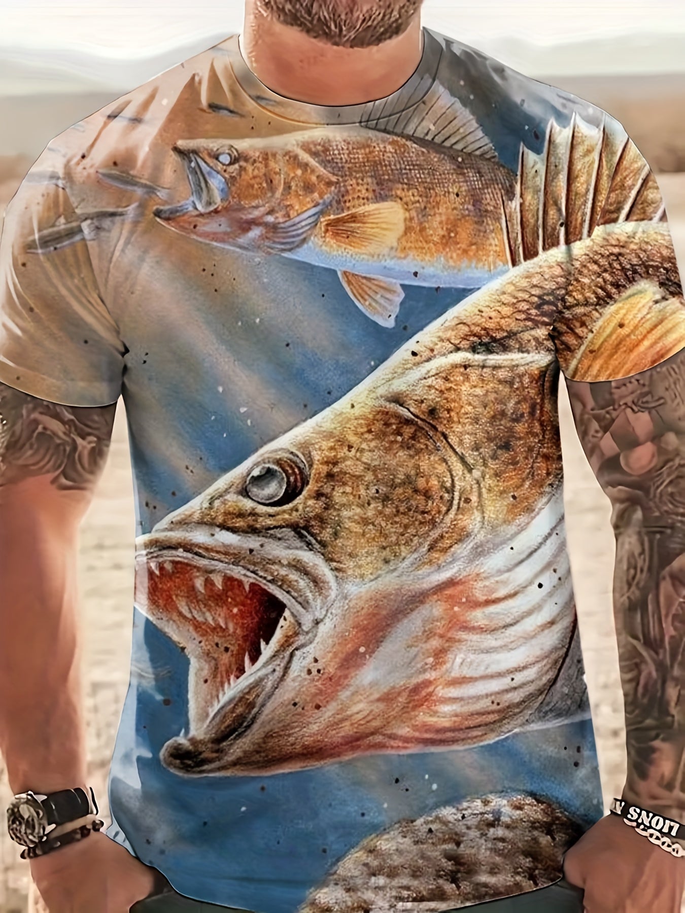 Men's Fish Graphic T Shirt 3D Digital Print Short Sleeve Tee for Summer