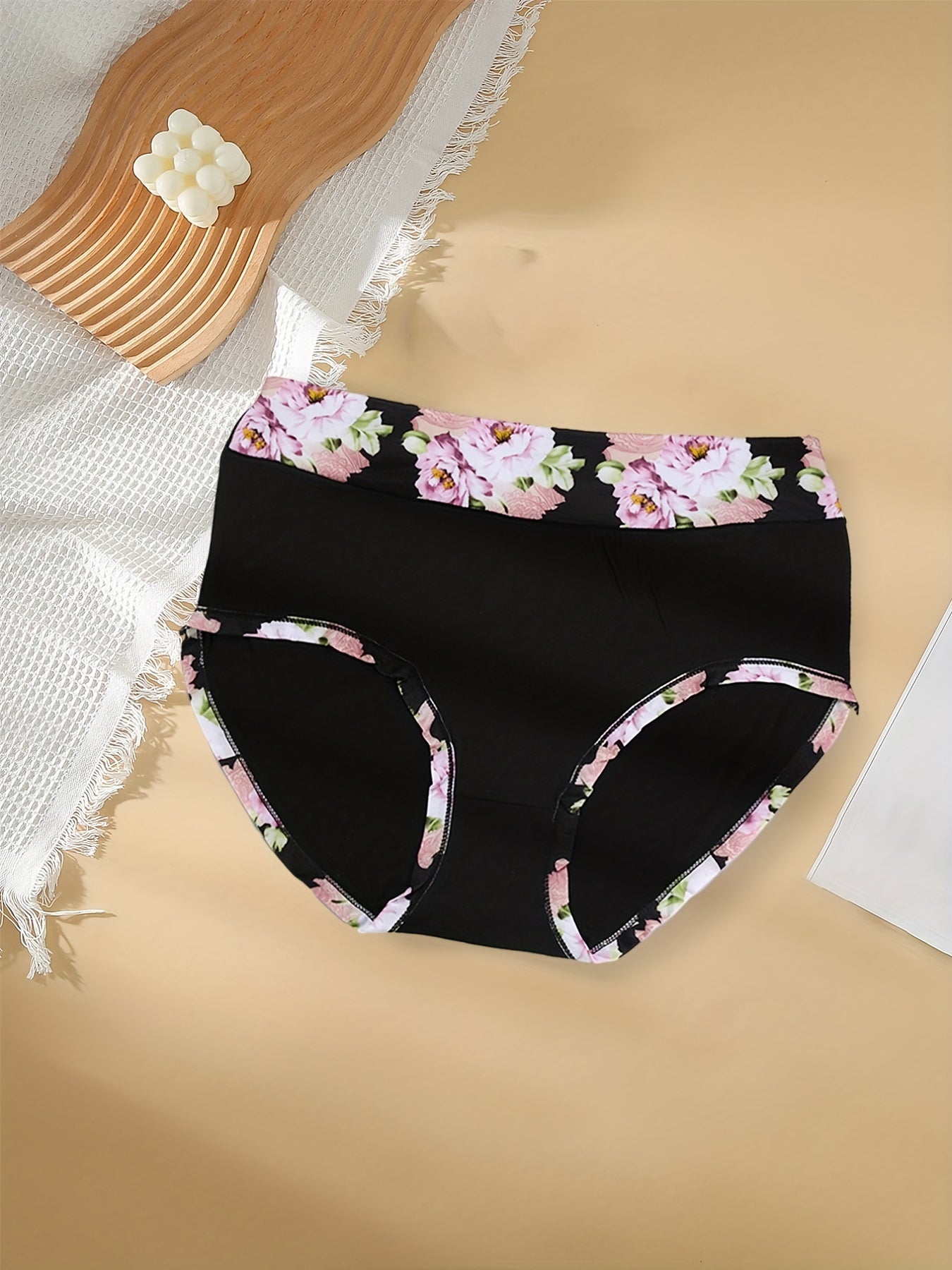 3 Pack Plus Size Panties Set Women's Plus Contrast Floral Print Solid Briefs