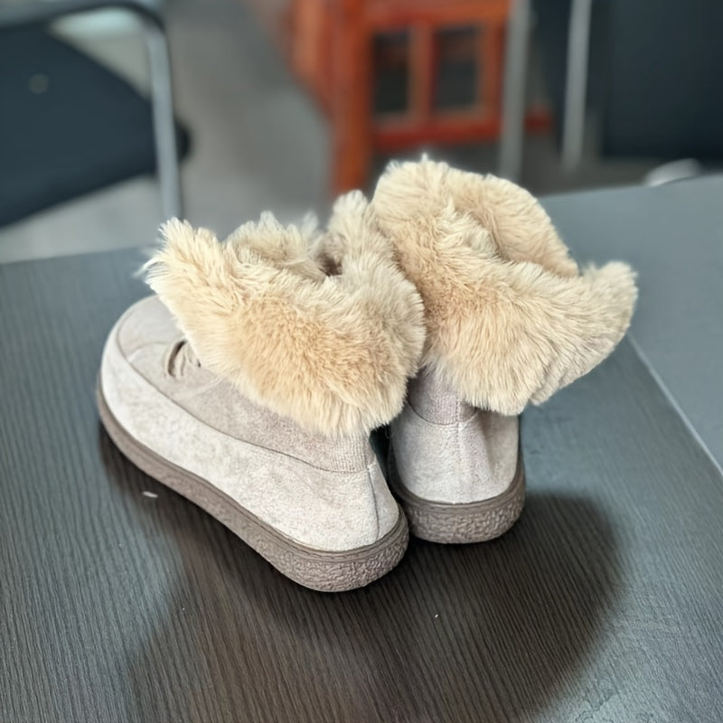 Women's Lace Up Snow Boots Faux Fur Ankle Warm Winter Shoes