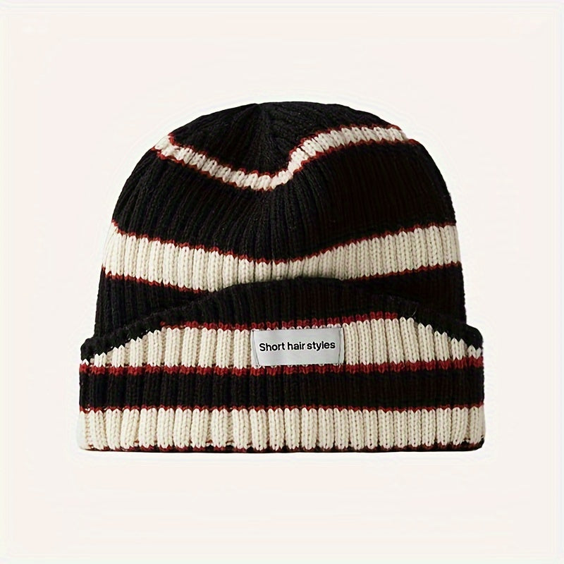 Striped Warm Knitted Beanie Hat Winter Soft Warm Ear Protection Casual Cap