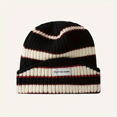 Striped Warm Knitted Beanie Hat Winter Soft Warm Ear Protection Casual Cap