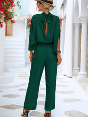 Stylish High Collar Loose Jumpsuit 3/4 Sleeve Casual Long Length