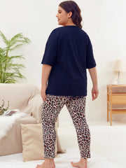 Leopard Print Pajama Set Short Sleeve Top & Pants
