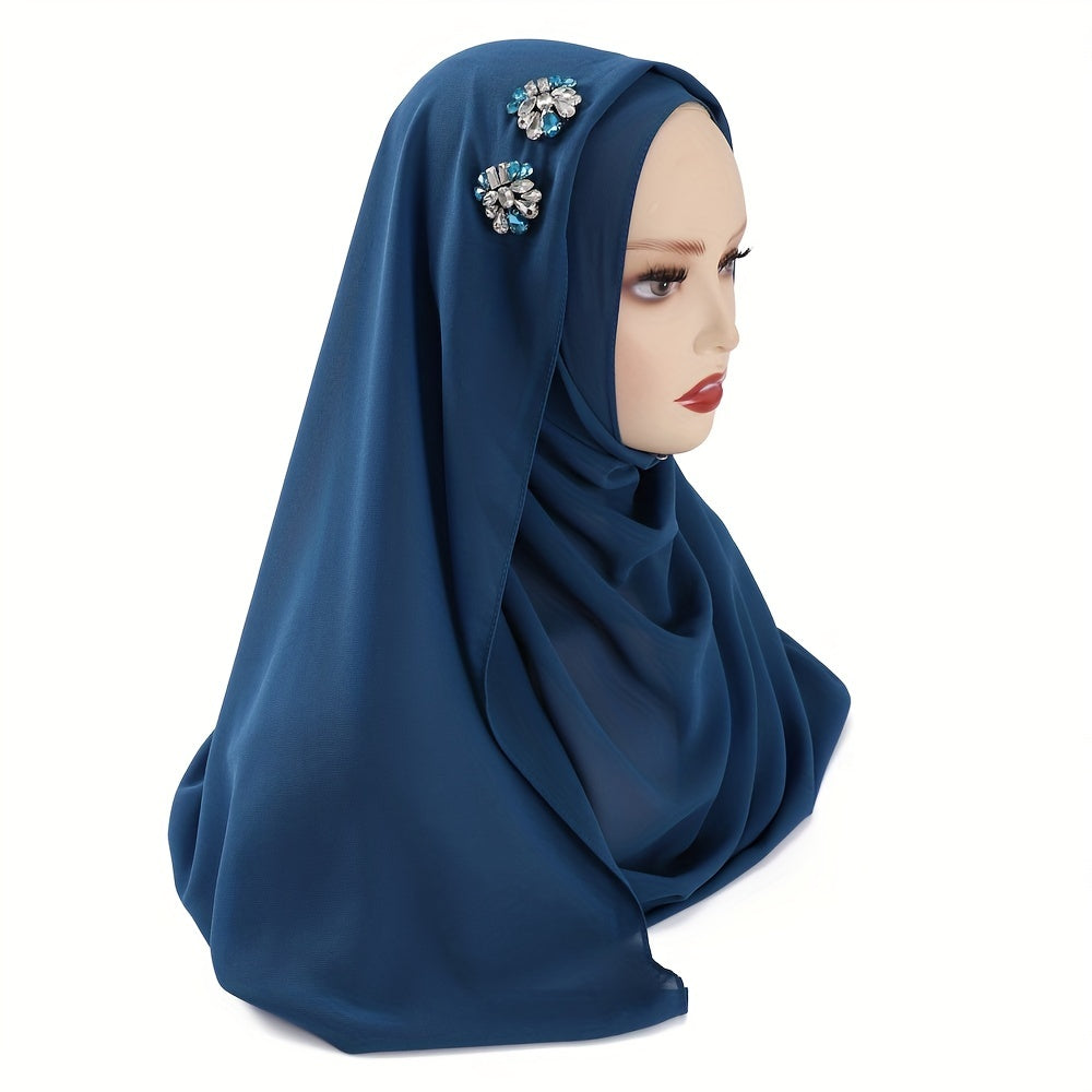 Chiffon Hijab Rhinestone Decorated Turban Headscarf