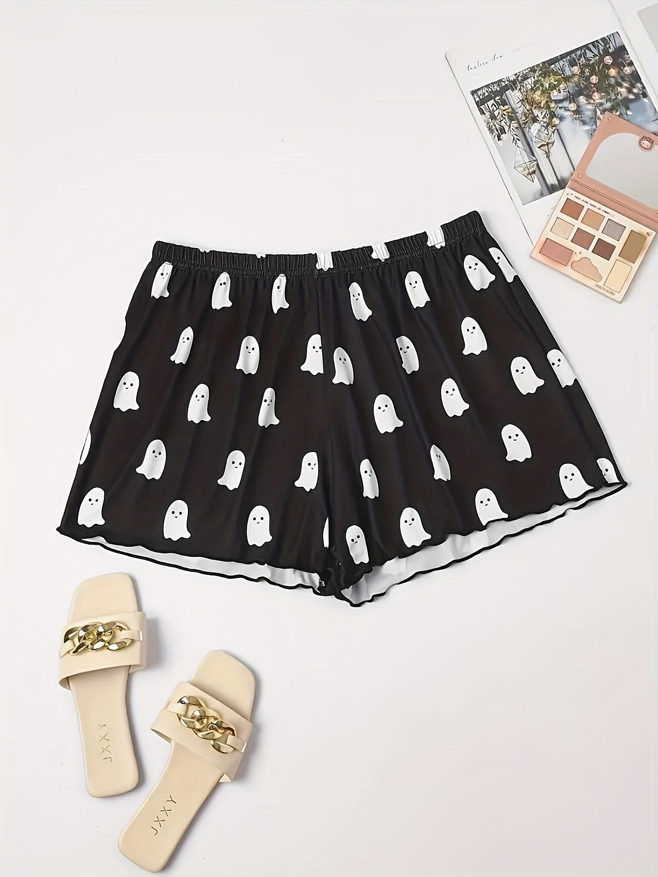 Cartoon Ghost Lounge Shorts Women's Casual Elastic Waistband Shorts