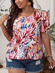 Colorblock Lantern Sleeve Round Neck Top
