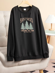 Christmas Tree & Letter Print Long Sleeve Round Neck Lounge Top