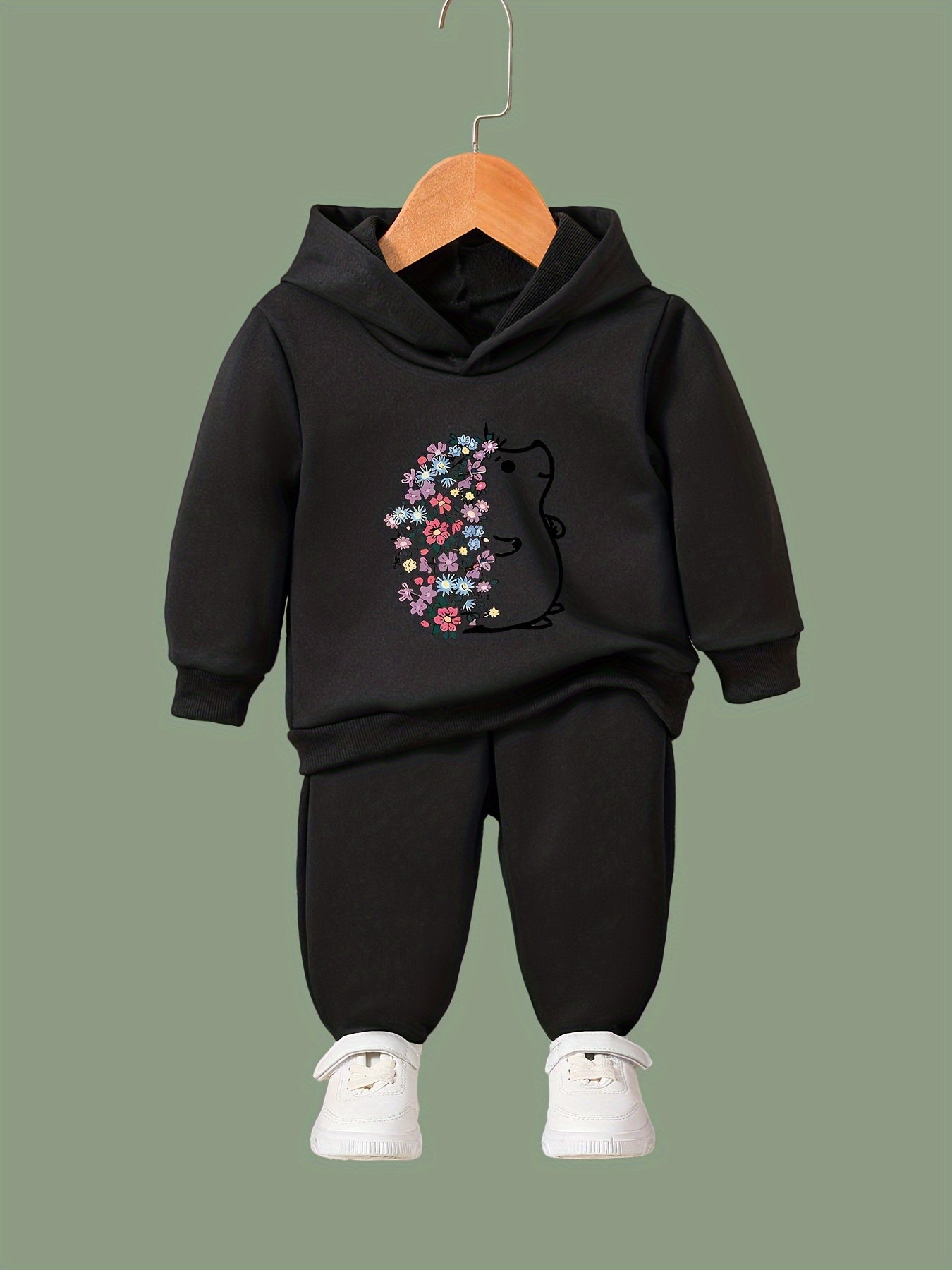 Flower Hedgehog Print 2pcs Girls Outfits For Sports Spring Fall