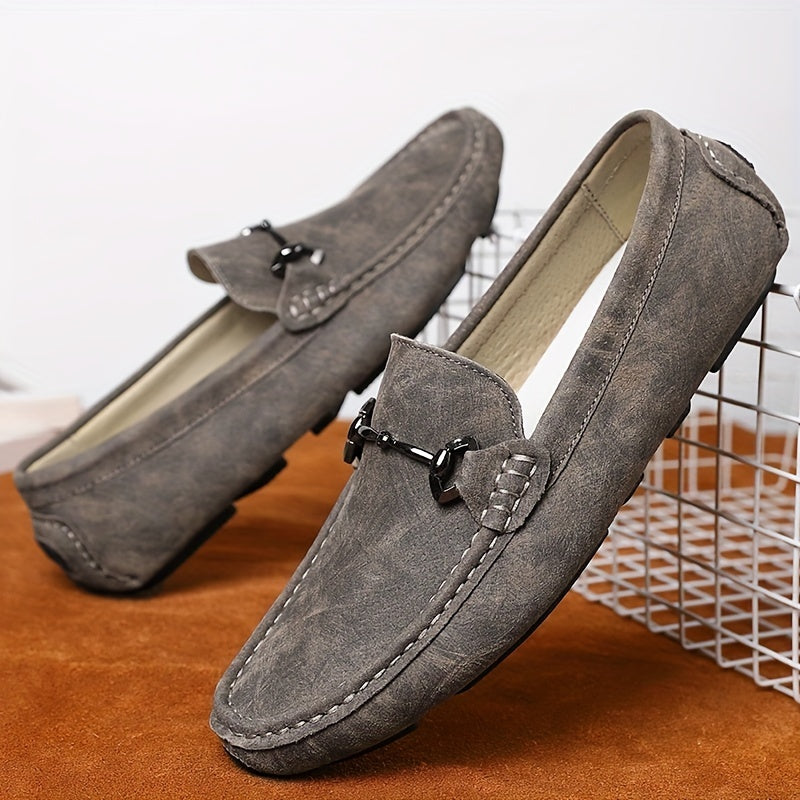 Metal Buckle Flat Loafers Soft Sole Slip On Shoes