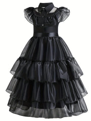 Girls Halloween Party Sleeveless Dress with Ruffled Trim