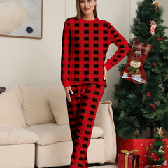 Plaid Print Christmas Pajama Set Long Sleeve Top & Pants Women's Sleepwear