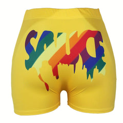 Sauce Print Skinny Shorts Yoga Casual Summer Shorts
