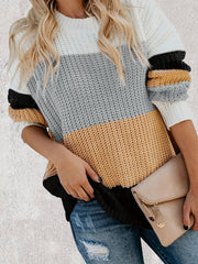 Casual Colorblock Sweater Round Neck Pullover Jumper
