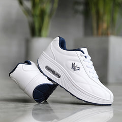Women's Faux Leather Air Cushion Sneakers Comfortable Thick Bottom Sport Shoes