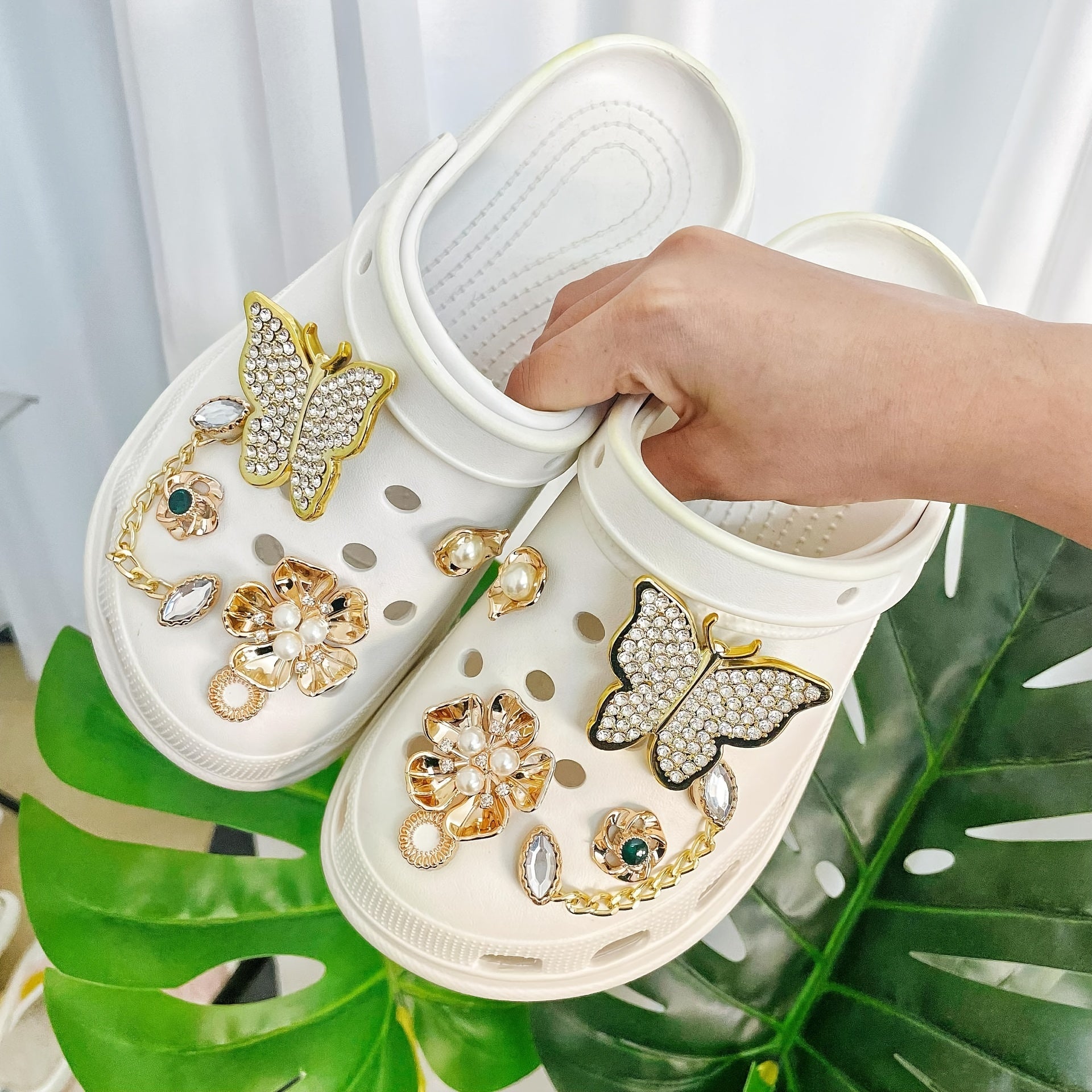 Bling Shoe Charms Set for Clogs & Sandals, Rhinestone & Faux Pearl