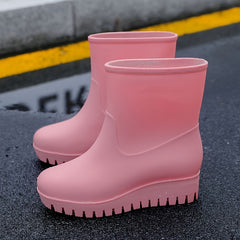 Women's Thick Soled Rain Boots Anti Slip Mid Tube Waterproof in Multiple Colors
