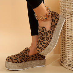 Leopard Pattern Slip On Espadrilles Low Heel Casual Outdoor Shoes