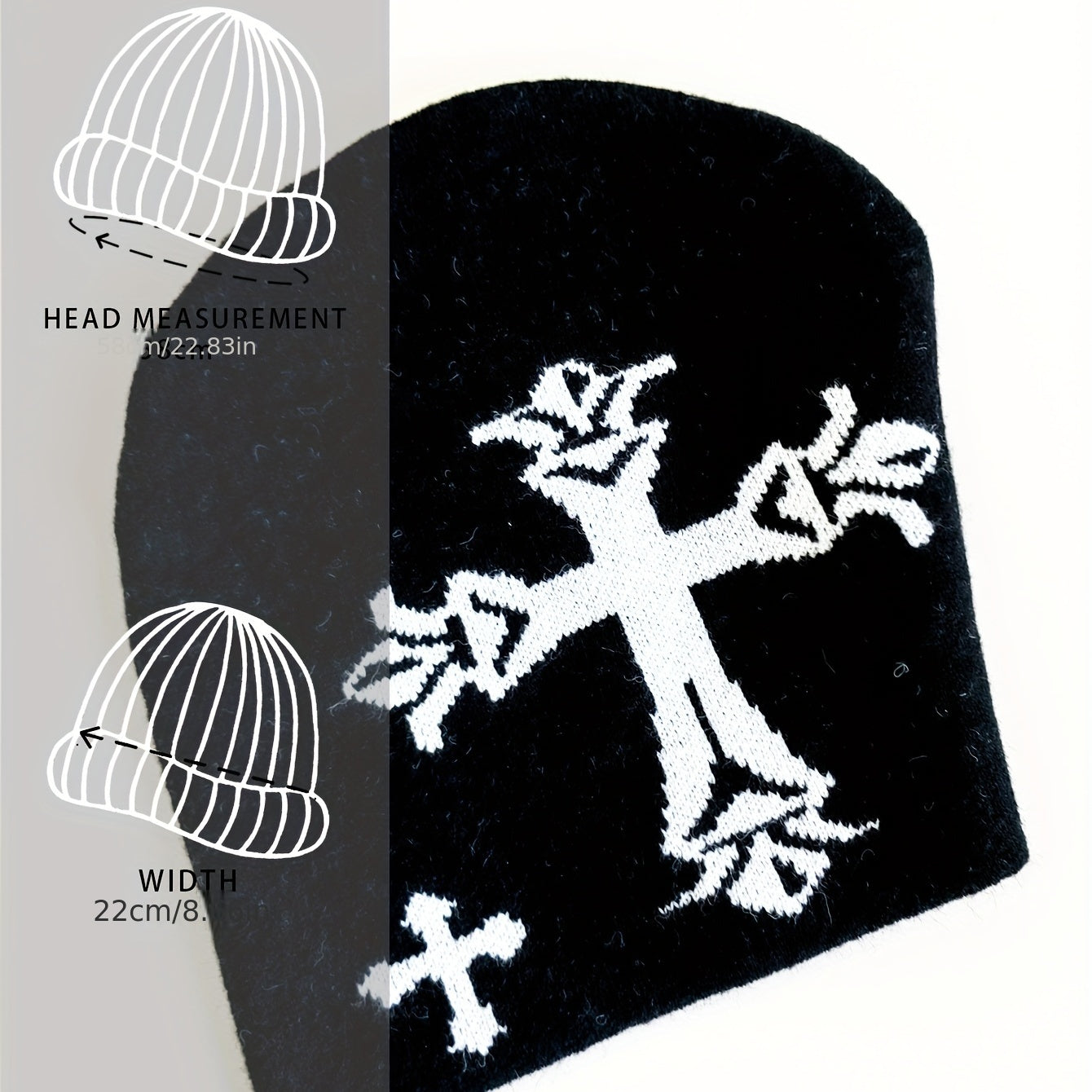 Gothic Cross Jacquard Beanie Vintage Unisex Warm Knit Hat
