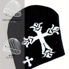 Gothic Cross Jacquard Beanie Vintage Unisex Warm Knit Hat