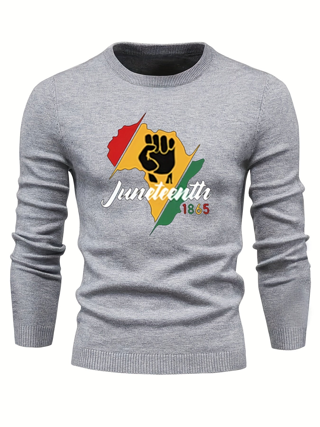 Juneteenth Print Sweater Men's Casual Retro Style Mid Stretch Pullover
